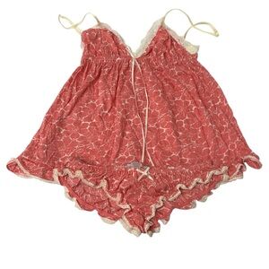 Eberjey Cream Lace Pink Hawaiian Tropical Flower Cami and Panty Set SZ S